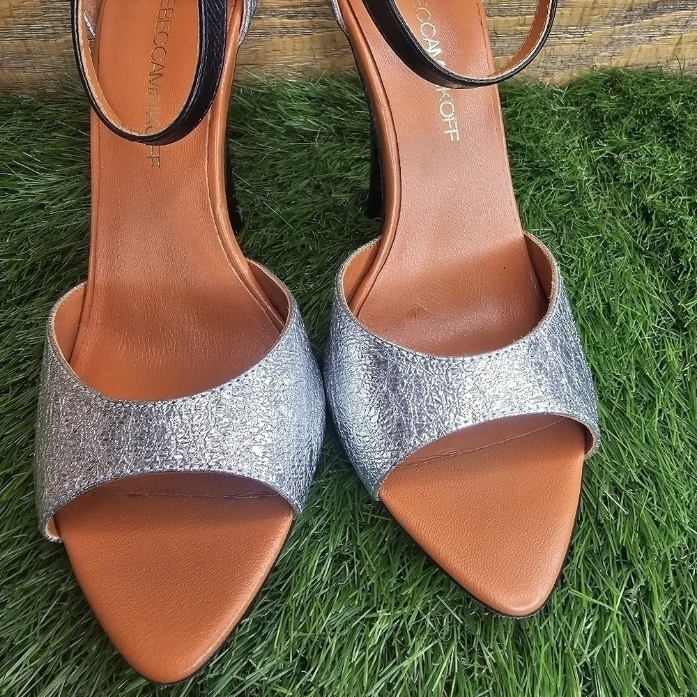 Rebecca Minkoff Ellie Silver Crushed Metal -Silver Sz 7 - Picture 10 of 11
